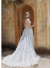 V Neck Ivory Embroidered Lace Tulle Unusual Wedding Dress